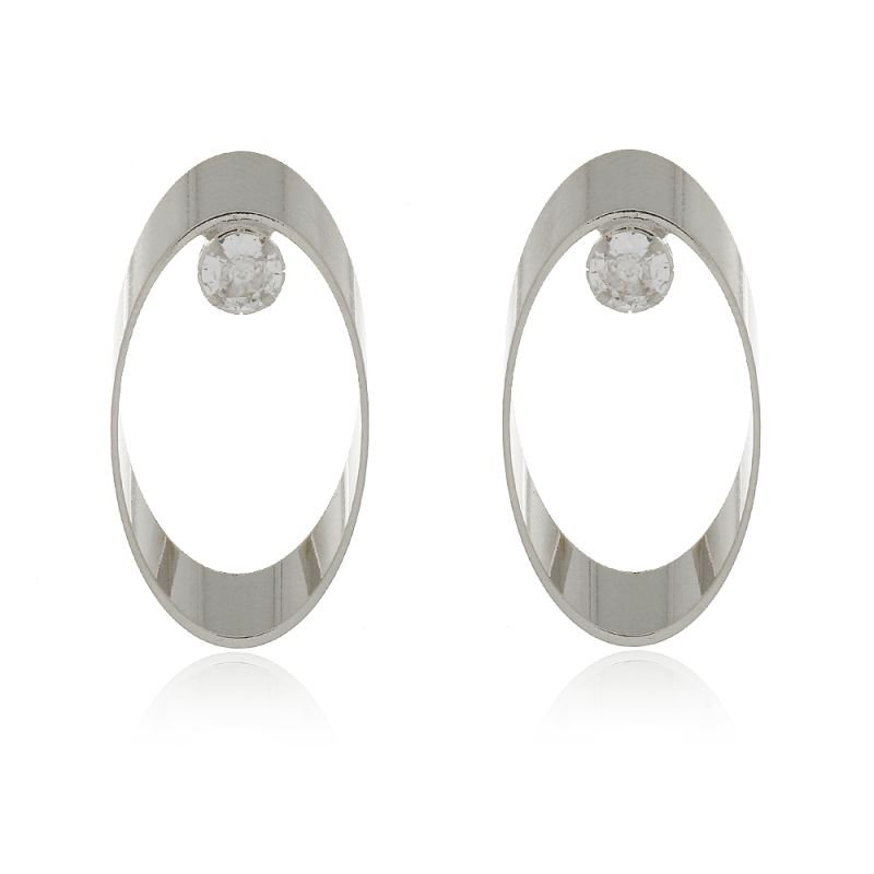 BRINCO OVAL BOLEADO E PONTO DE LUZ BANHO PRATA