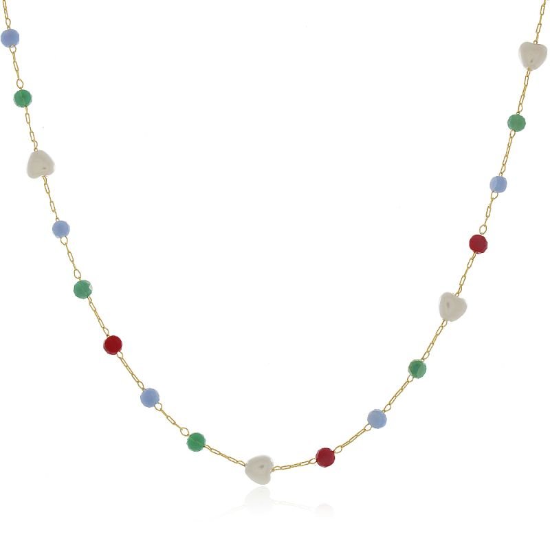 CHOKER CORAÇOES PEROLADOS E BOLINHAS COLORIDAS