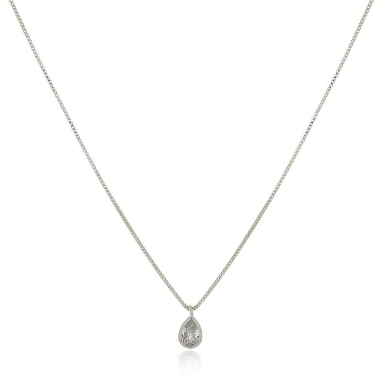 COLAR GOTA CRISTAL BANHO PRATA
