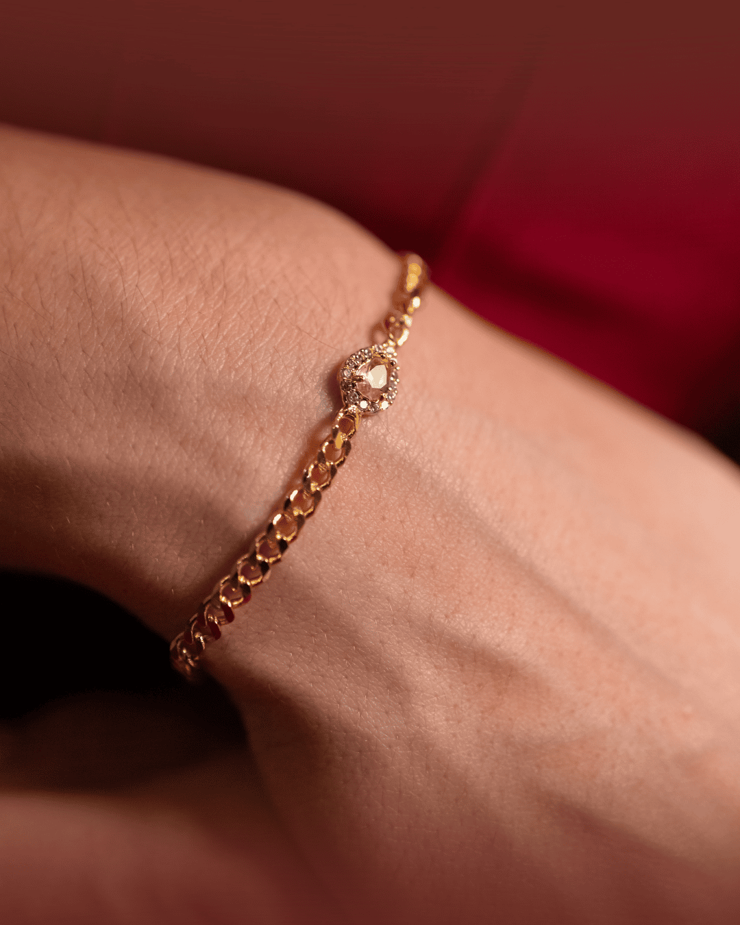 Pulseira grumet com zircônia rosa